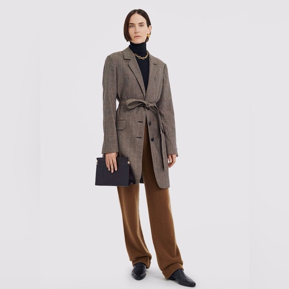 Co Jackets & Blazers - CO Belted Glen Plaid Longline Blazer Coat in Italian Wool - Size L